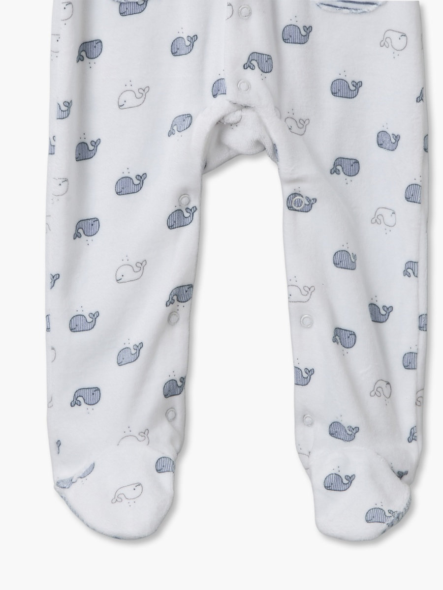 Pack of 2 Velour Crew Neck Long Sleeves Sleepsuit with Whale Print