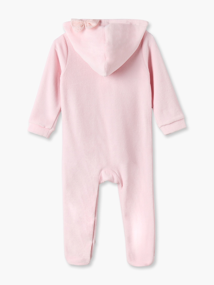Velour Hooded Long Sleeves Sleepsuit with Cat Embroidery