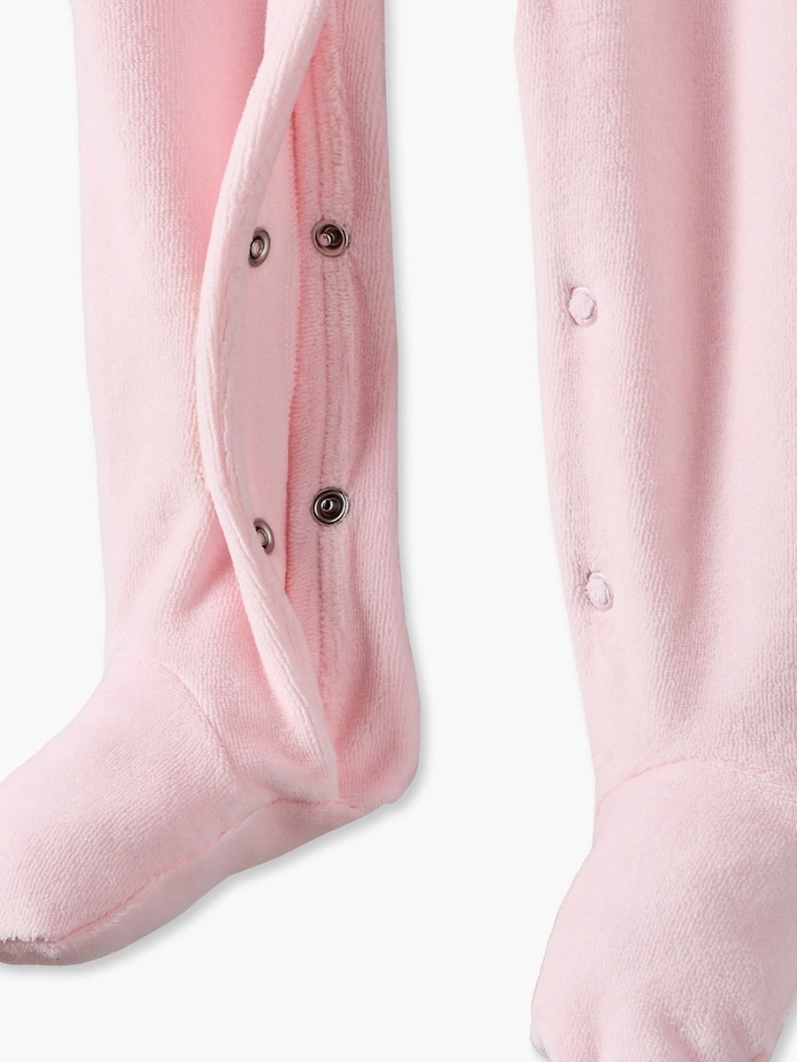 Velour Hooded Long Sleeves Sleepsuit with Cat Embroidery