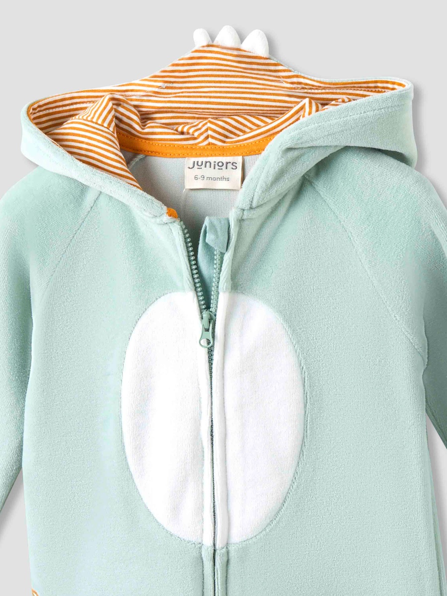 Hooded Closed Foot Sleepsuit with Alligator Applique - Velour - Long Sleeves