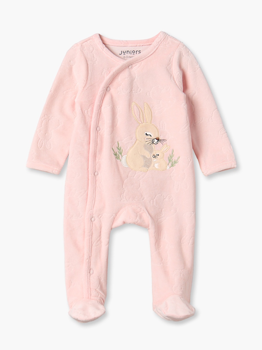 Cotton Round Neck Long Sleeves Sleepsuit with Bunny Applique