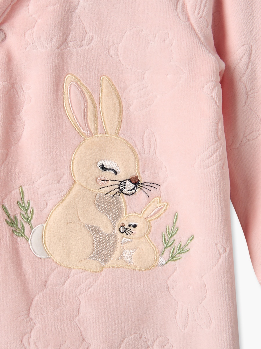Cotton Round Neck Long Sleeves Sleepsuit with Bunny Applique
