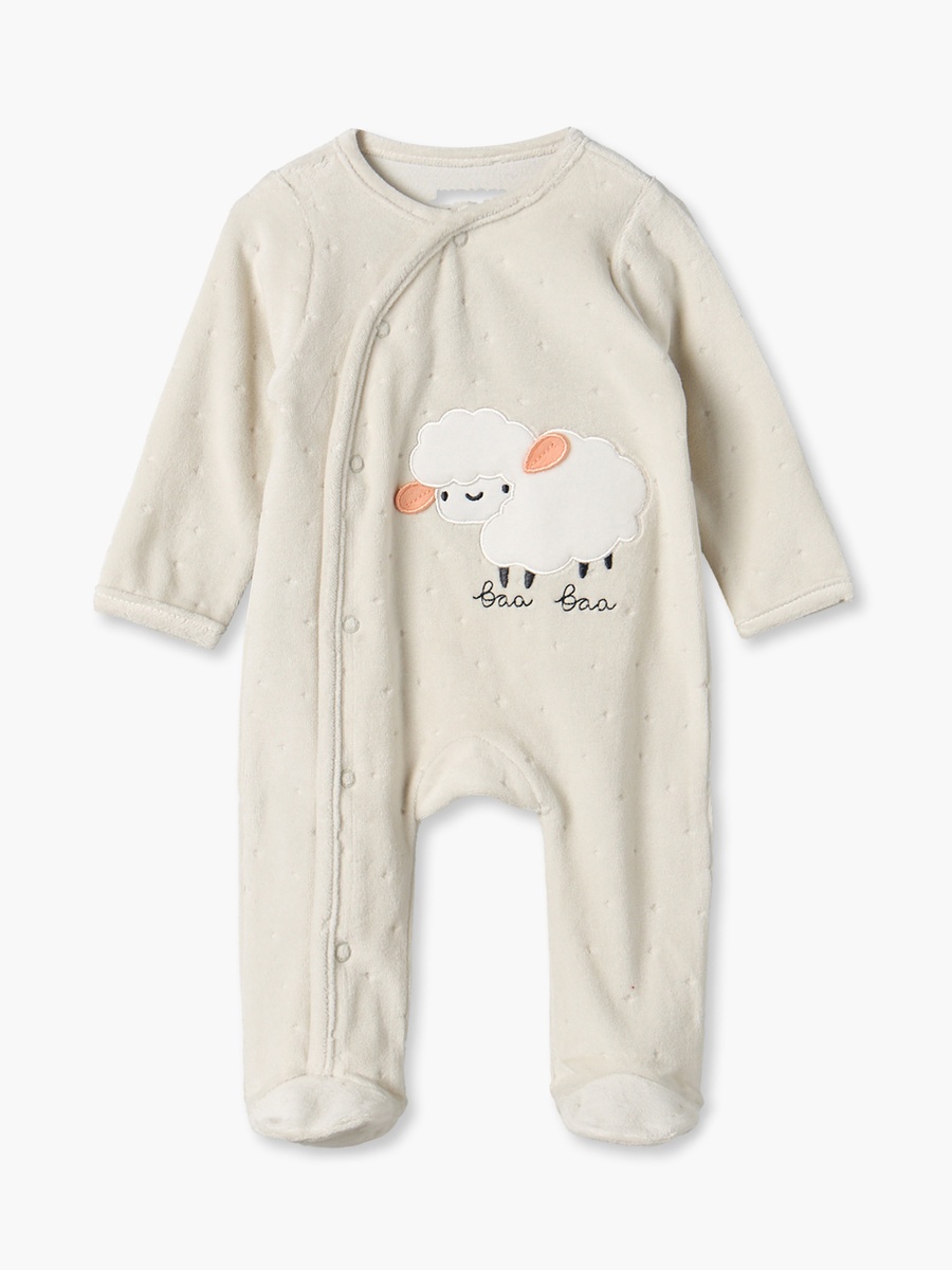 Cotton Crew Neck Long Sleeves Sleepsuit with Sheep Applique