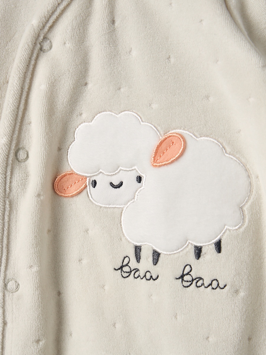 Cotton Crew Neck Long Sleeves Sleepsuit with Sheep Applique