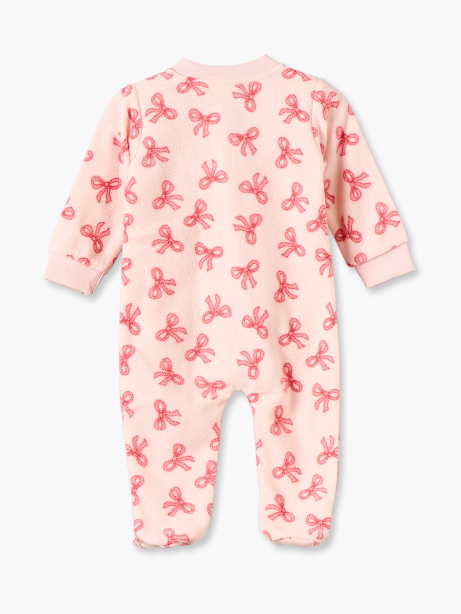 Fleece Crew Neck Long Sleeves Sleepsuit with Bow Print