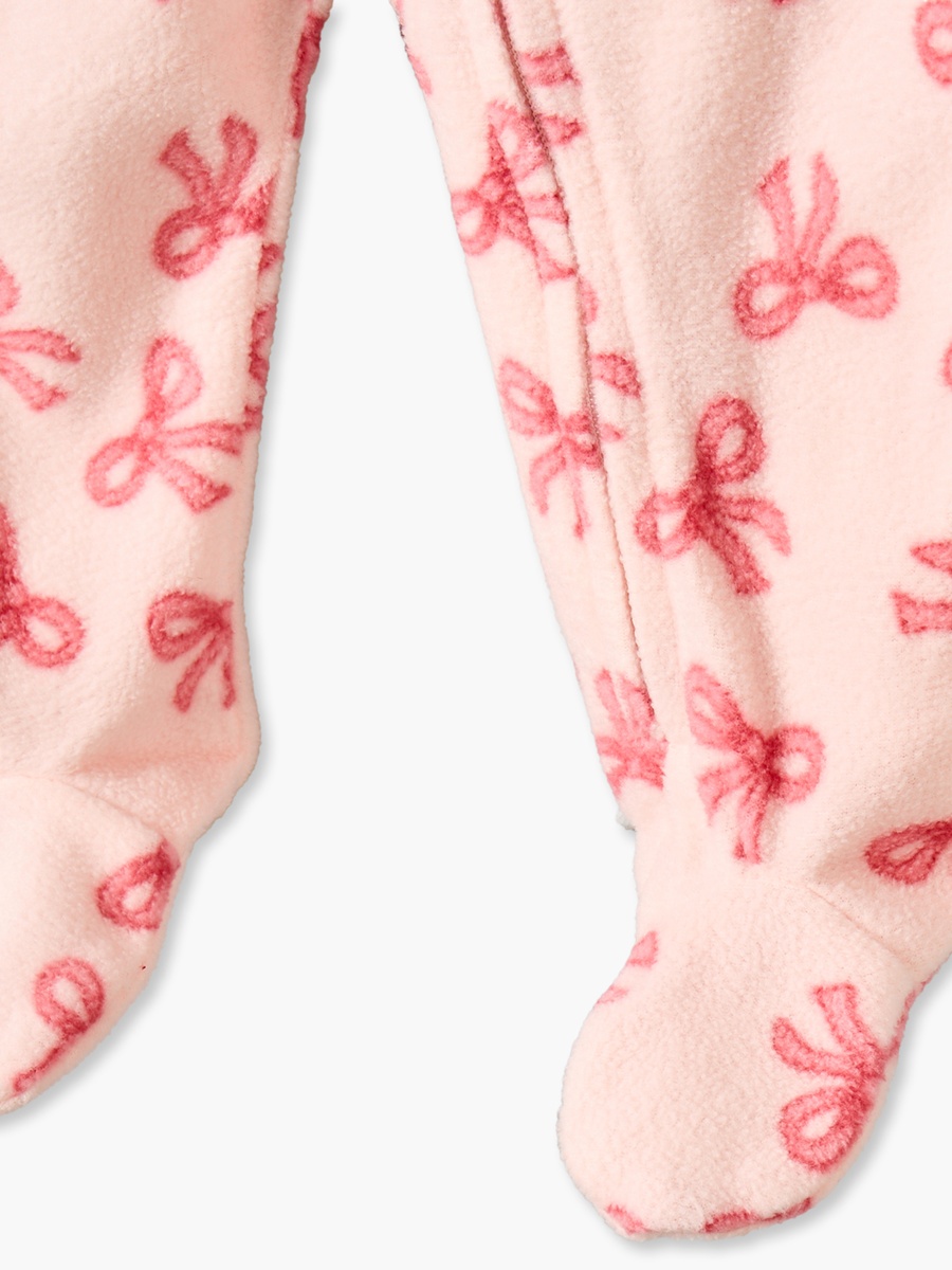 Fleece Crew Neck Long Sleeves Sleepsuit with Bow Print