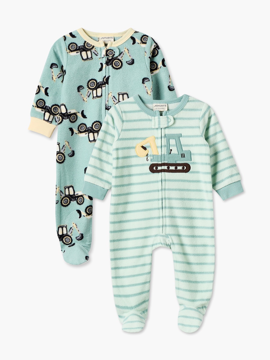 Pack of 2 Round Neck Long Sleeves Sleepsuit with Construction Print