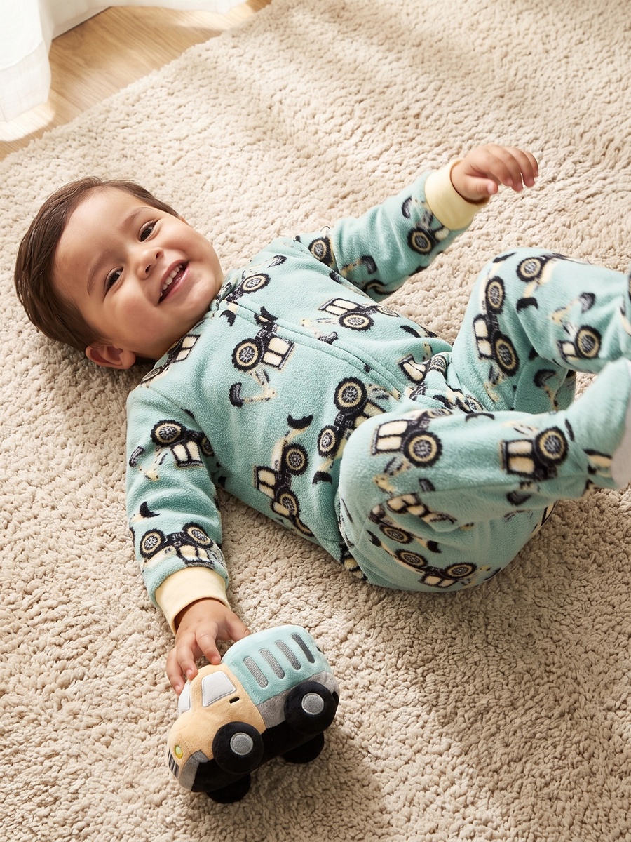 Pack of 2 Round Neck Long Sleeves Sleepsuit with Construction Print