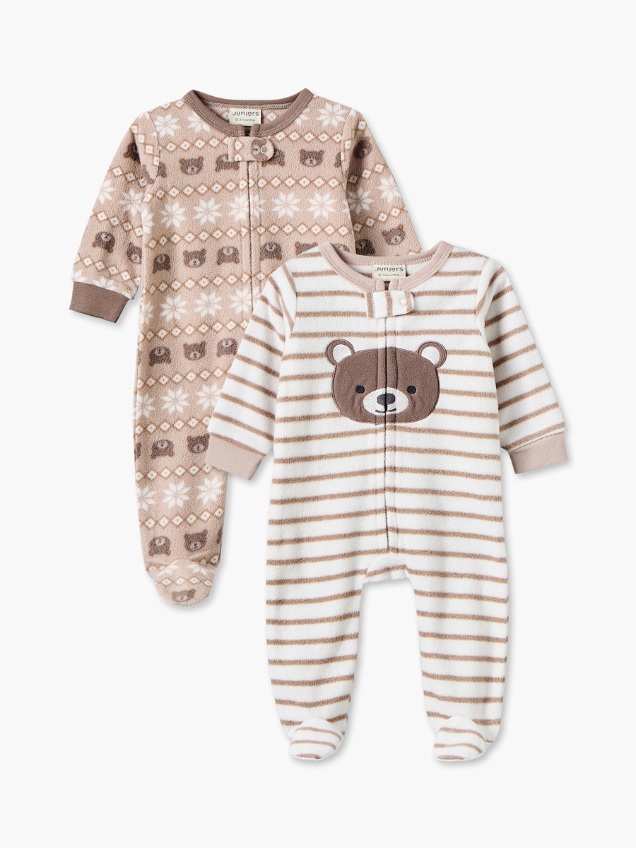 Pack of 2 Crew Neck Long Sleeves Sleepsuit with Teddy Bear Print