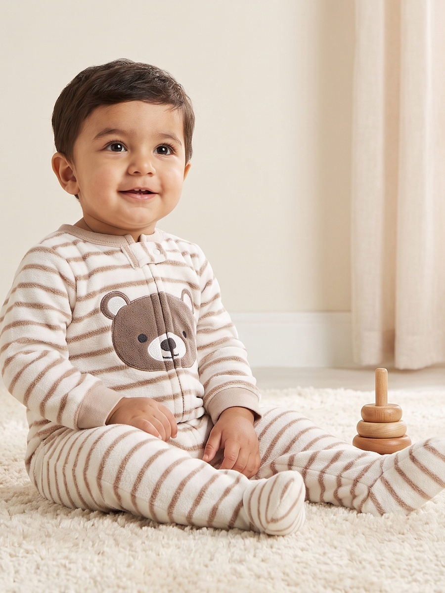 Pack of 2 Crew Neck Long Sleeves Sleepsuit with Teddy Bear Print