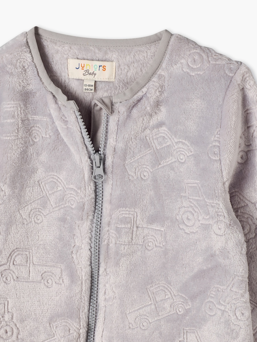 Crew Neck Long Sleeves Sleepsuit with Vehicle Embossing