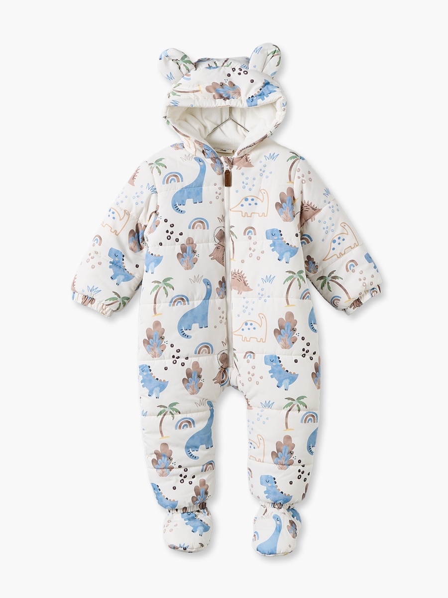 Hooded Long Sleeves Coverall with Dinosaur Print