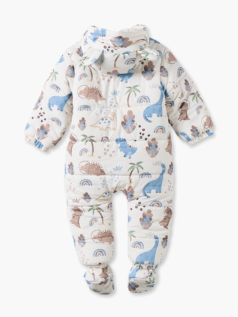 Hooded Long Sleeves Coverall with Dinosaur Print