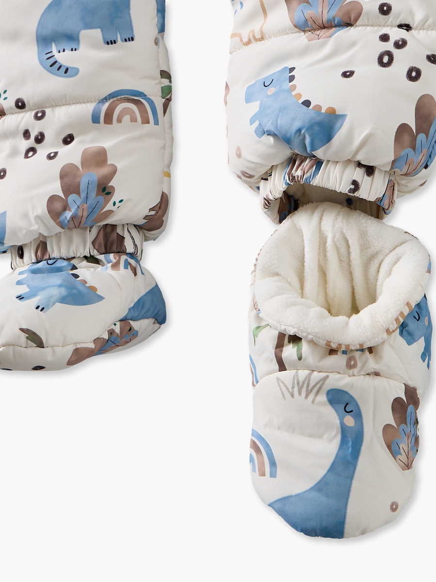 Hooded Long Sleeves Coverall with Dinosaur Print