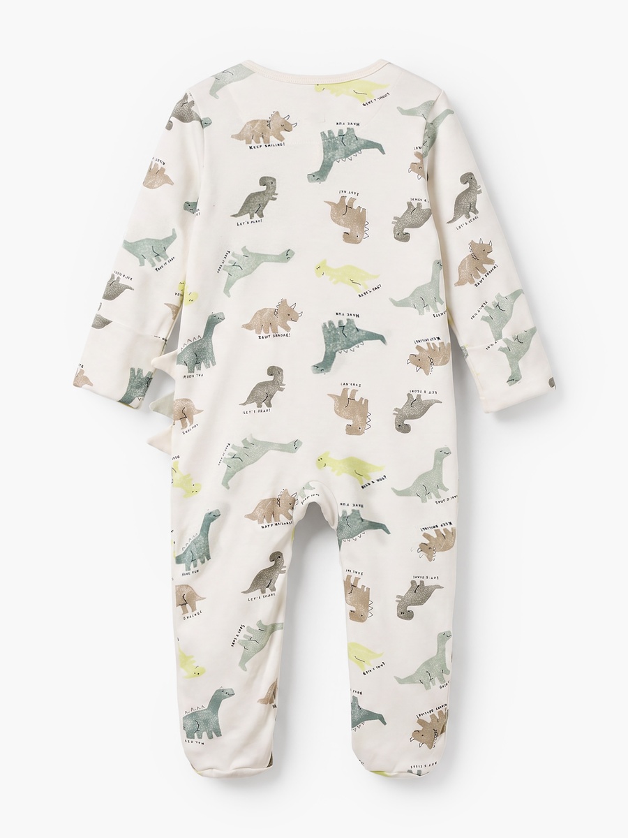 Cotton Crew Neck Long Sleeves Sleepsuit with Dinosaur Print