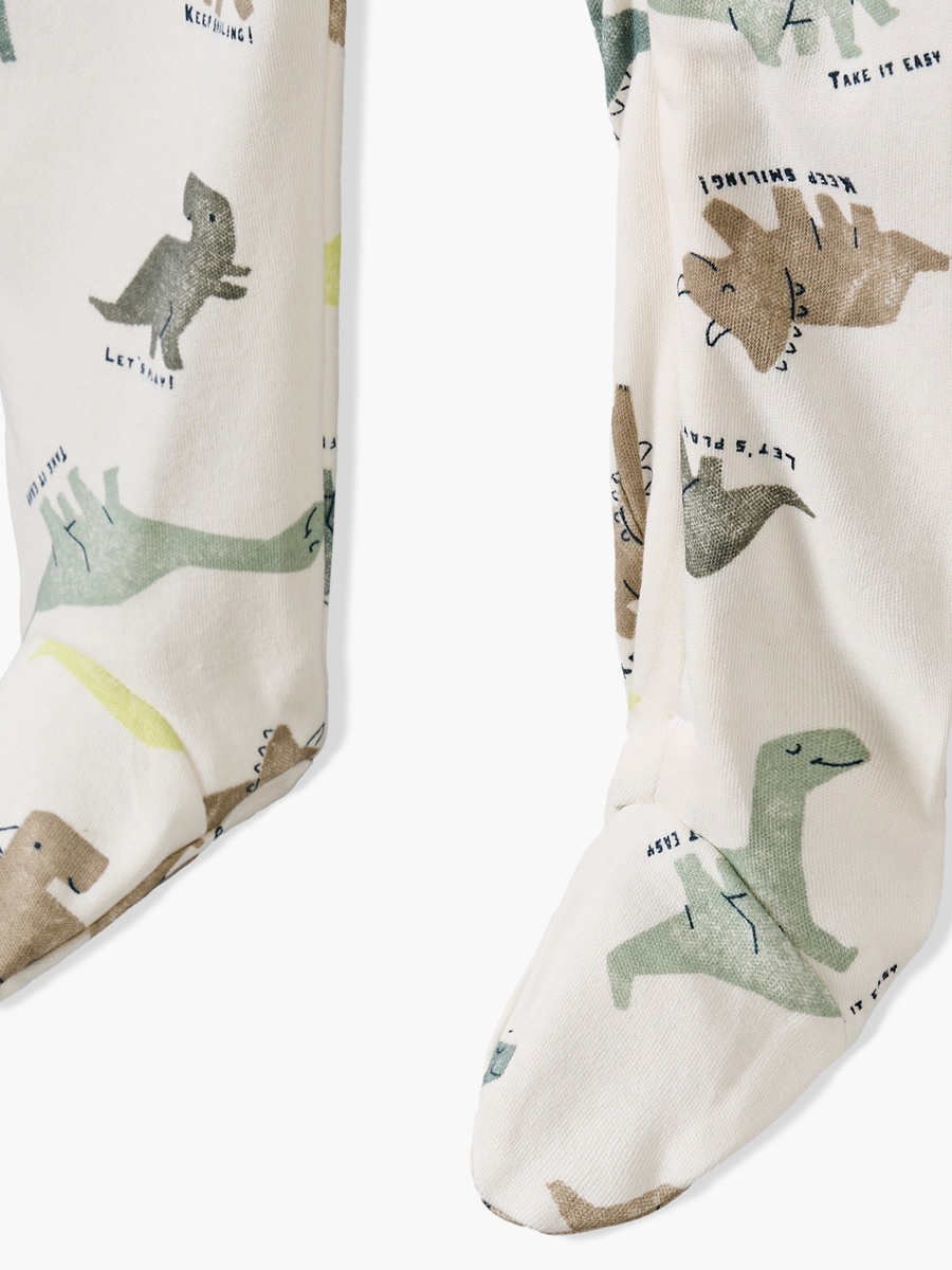 Cotton Crew Neck Long Sleeves Sleepsuit with Dinosaur Print