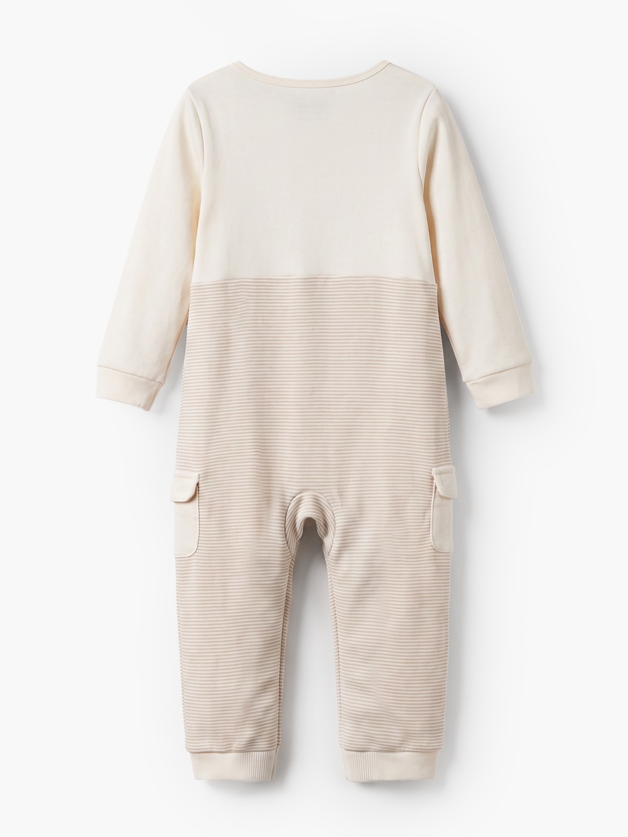 Cotton Crew Neck Long Sleeves Sleepsuit with Stripes