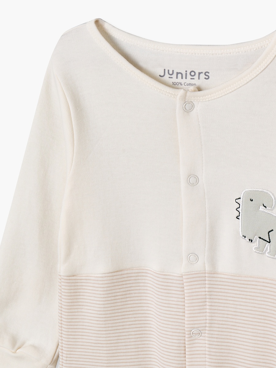 Cotton Crew Neck Long Sleeves Sleepsuit with Stripes