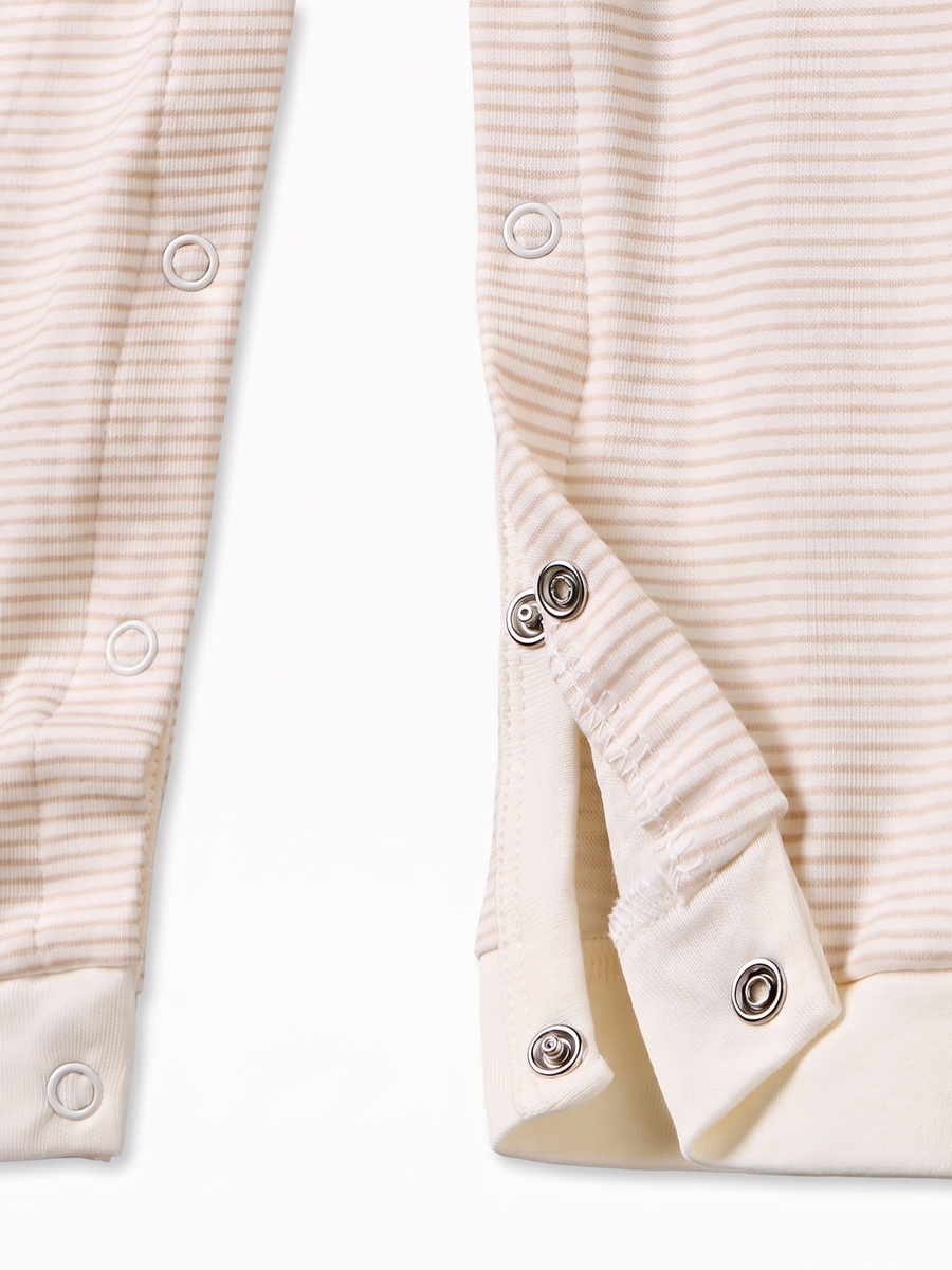 Cotton Crew Neck Long Sleeves Sleepsuit with Stripes
