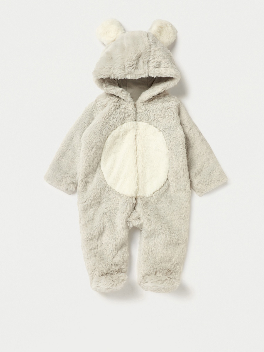 Faux Fur Textured Hooded Sleepsuit with Zip Closure