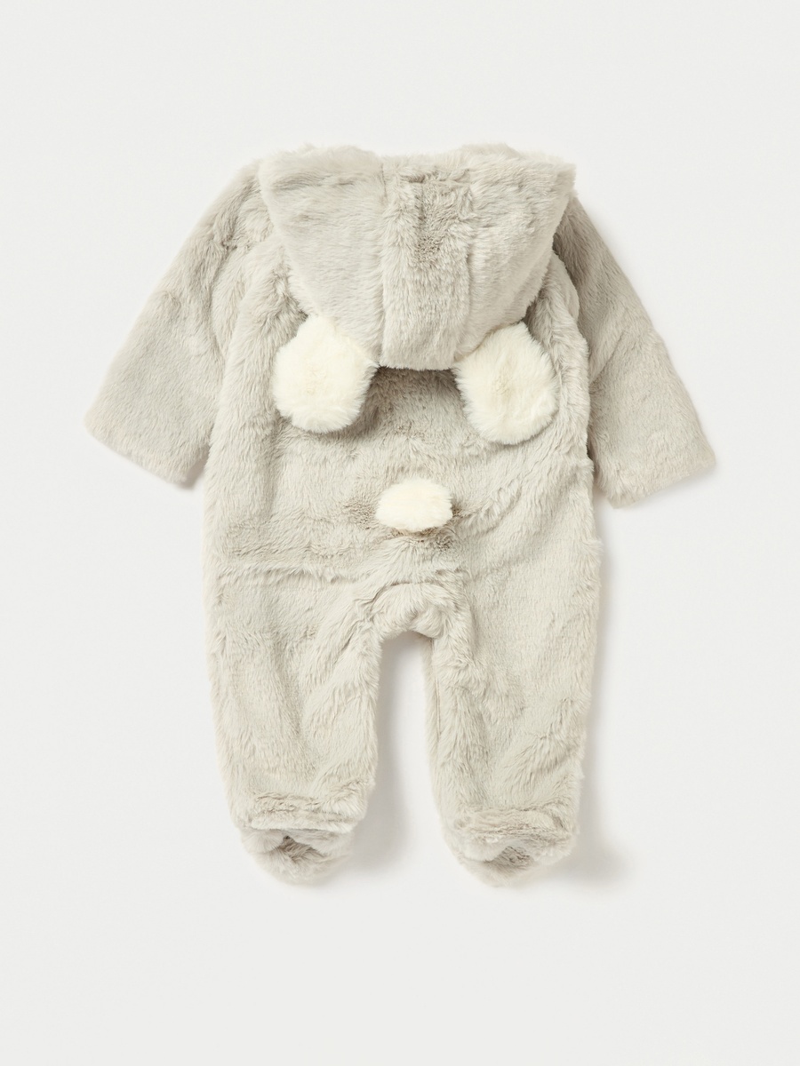 Faux Fur Textured Hooded Sleepsuit with Zip Closure