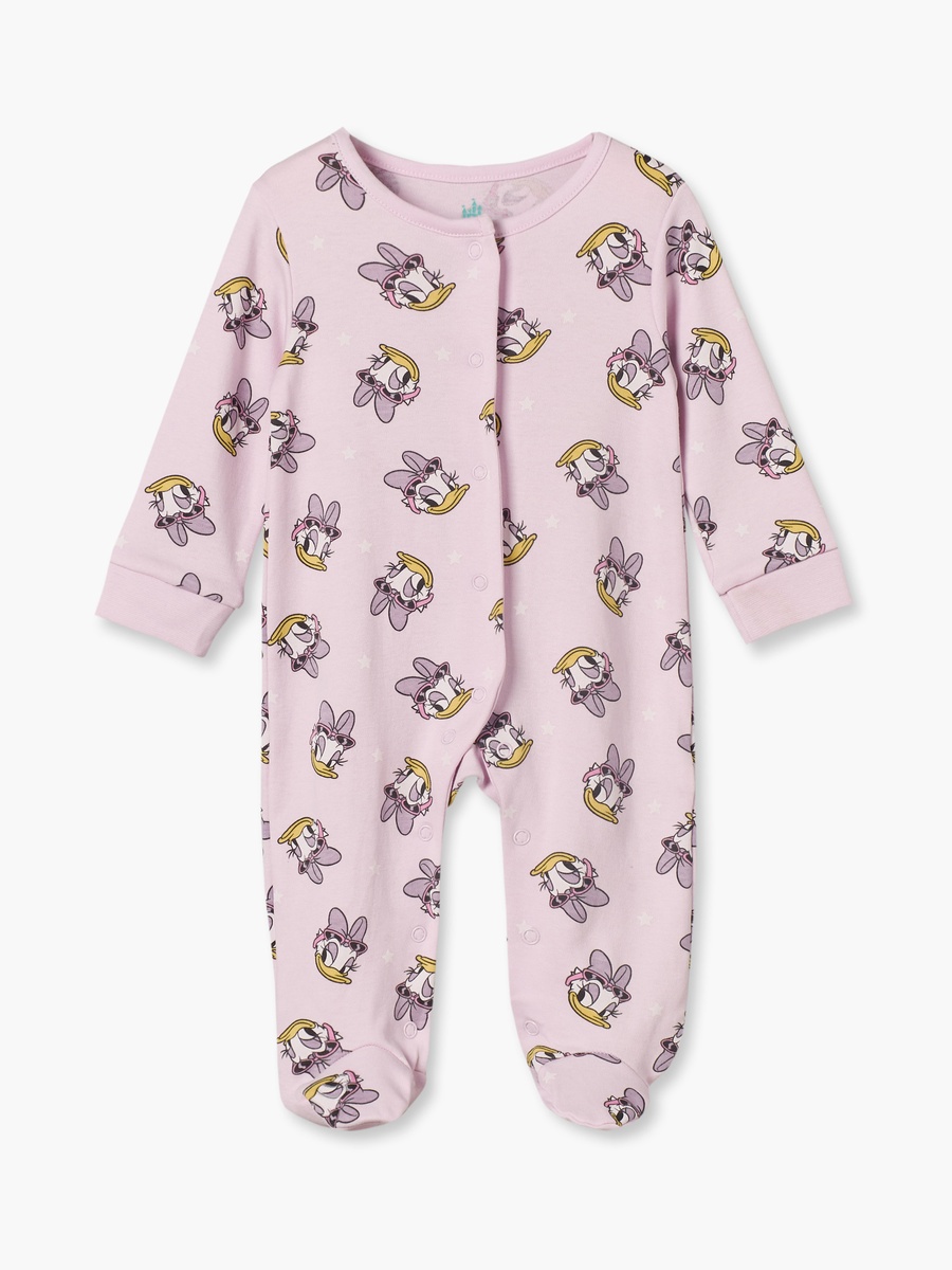 Cotton Crew Neck Long Sleeves Sleepsuit with Daisy Duck Print