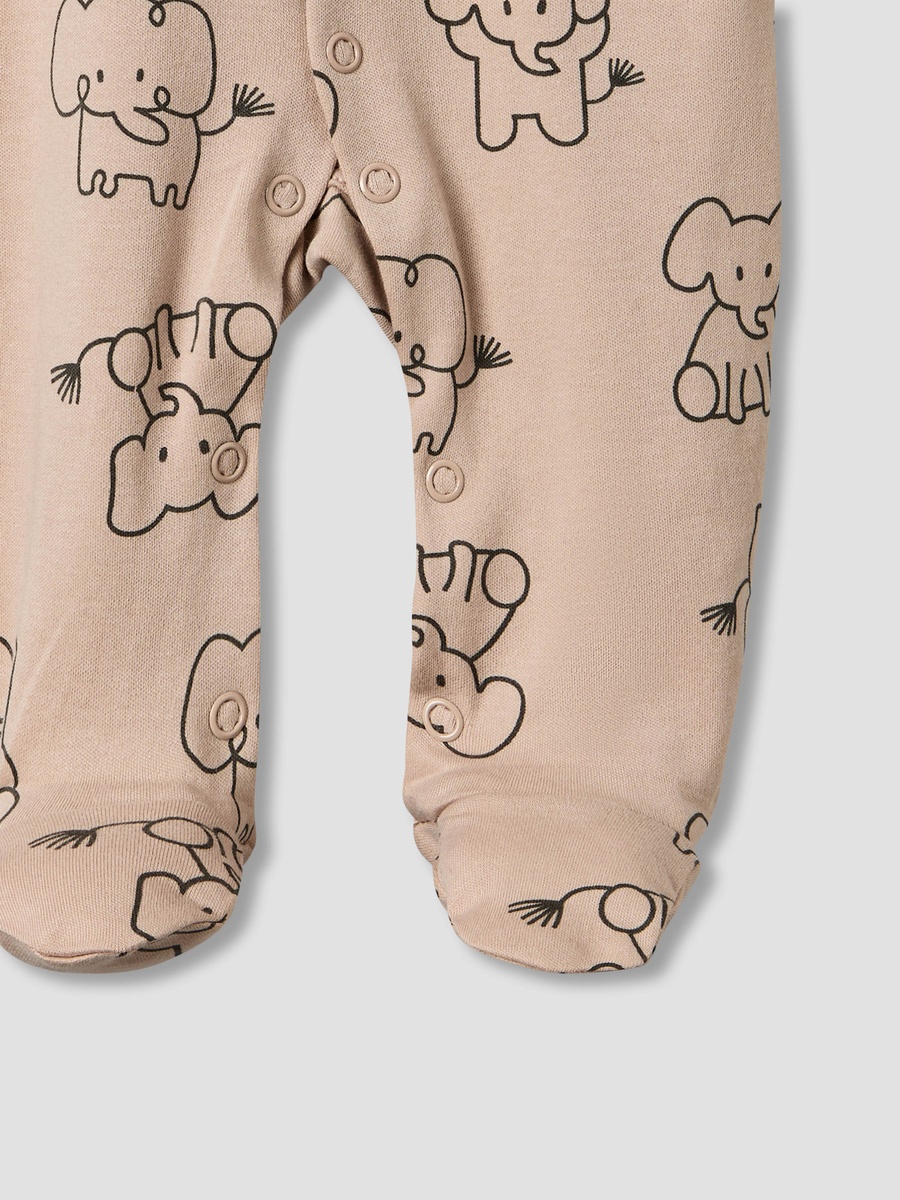 Pack of 2 Cotton Round Neck Long Sleeves Sleepsuit with Elephant Print