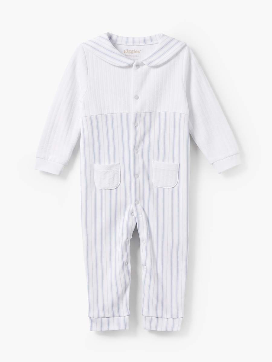 Cotton Sailor Collar Long Sleeves Sleepsuit with Stripes