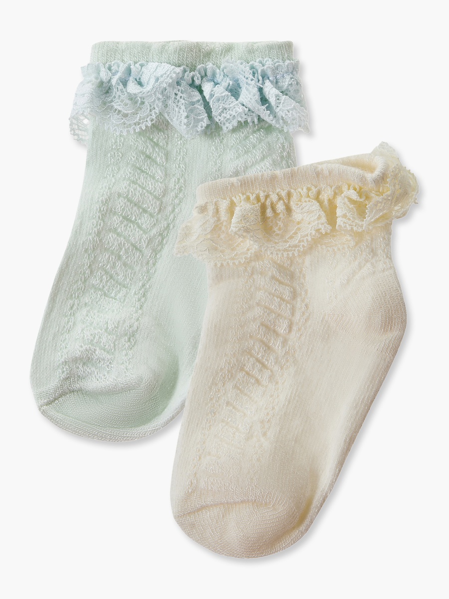 Pack of 2 Baby Girls Socks with Lace Trim