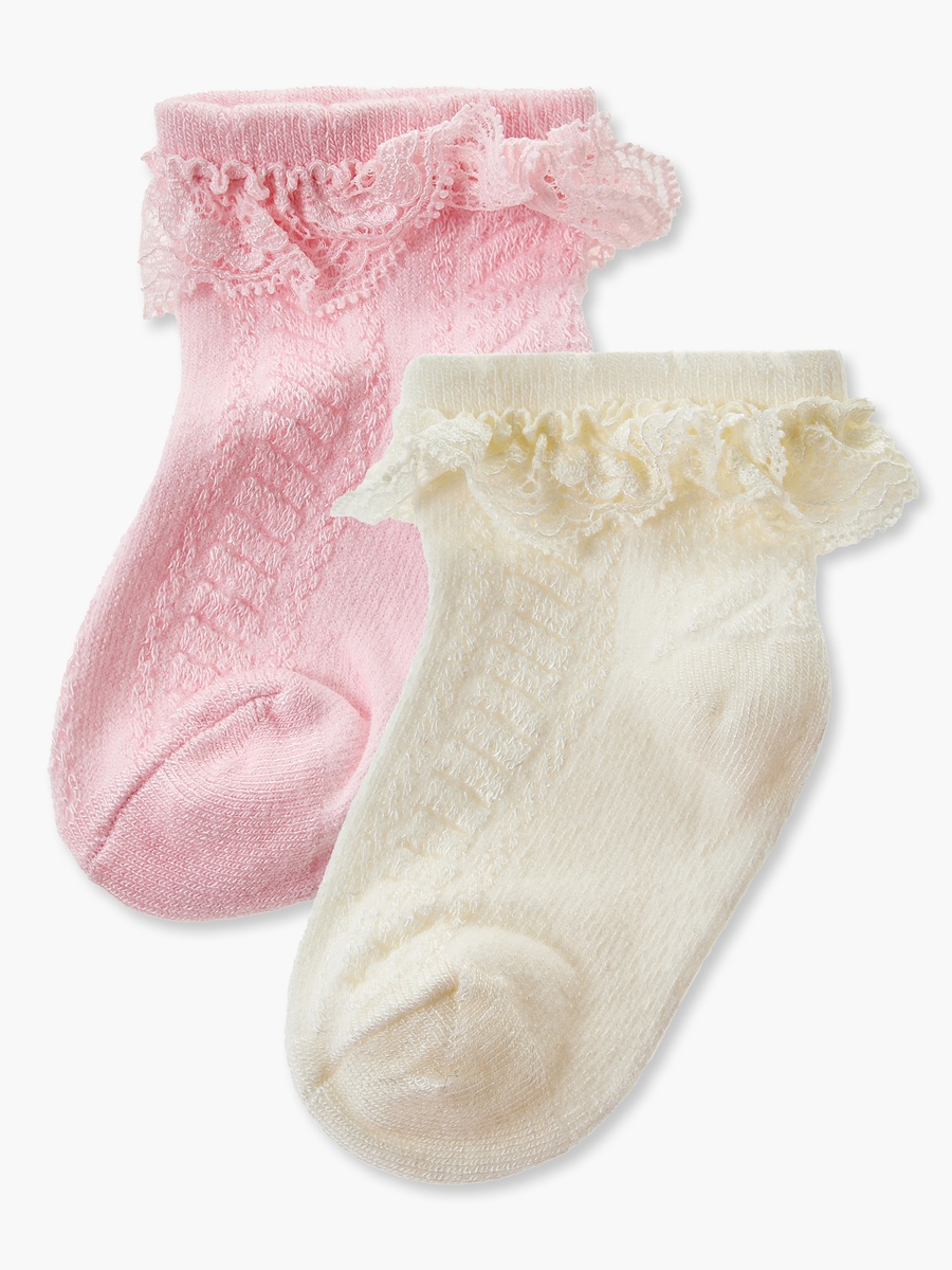 Pack of 2 Baby Girls Socks with Lace Trim