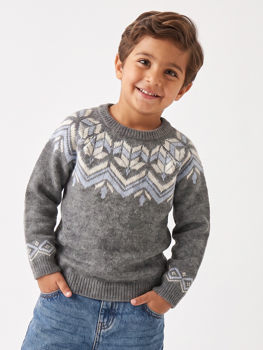 Geometric Print Sweater with Long Sleeves