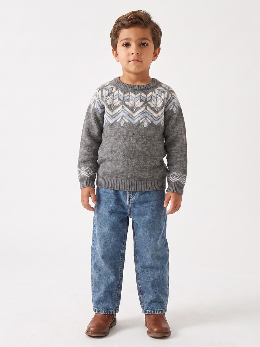 Geometric Print Sweater with Long Sleeves