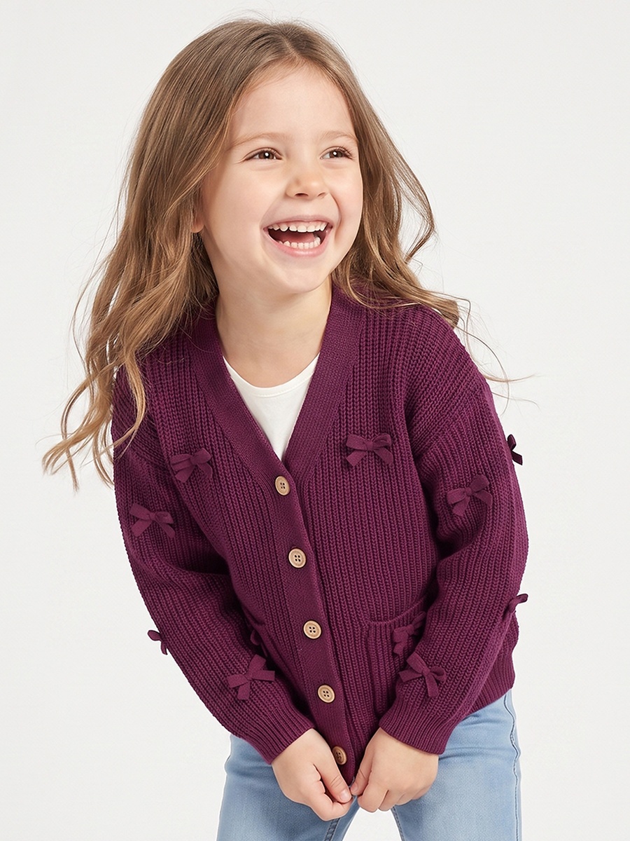 Bow Detail Cardigan with Long Sleeves