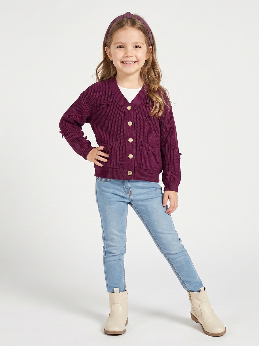 Bow Detail Cardigan with Long Sleeves