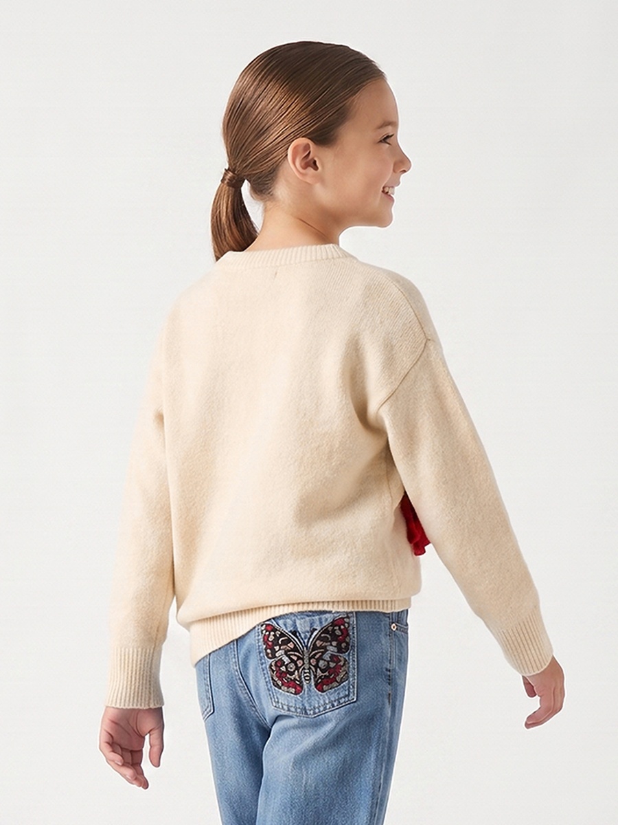 Crew Neck Sweater with Floral Applique