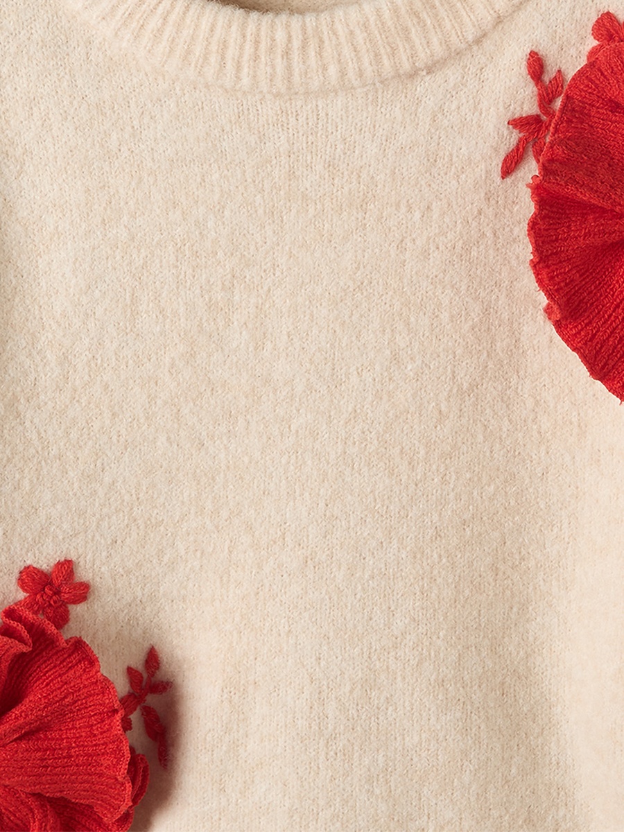 Crew Neck Sweater with Floral Applique