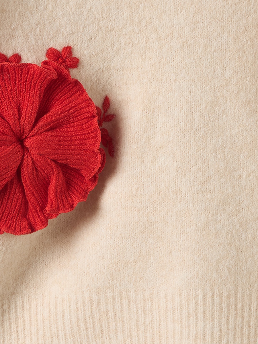 Crew Neck Sweater with Floral Applique