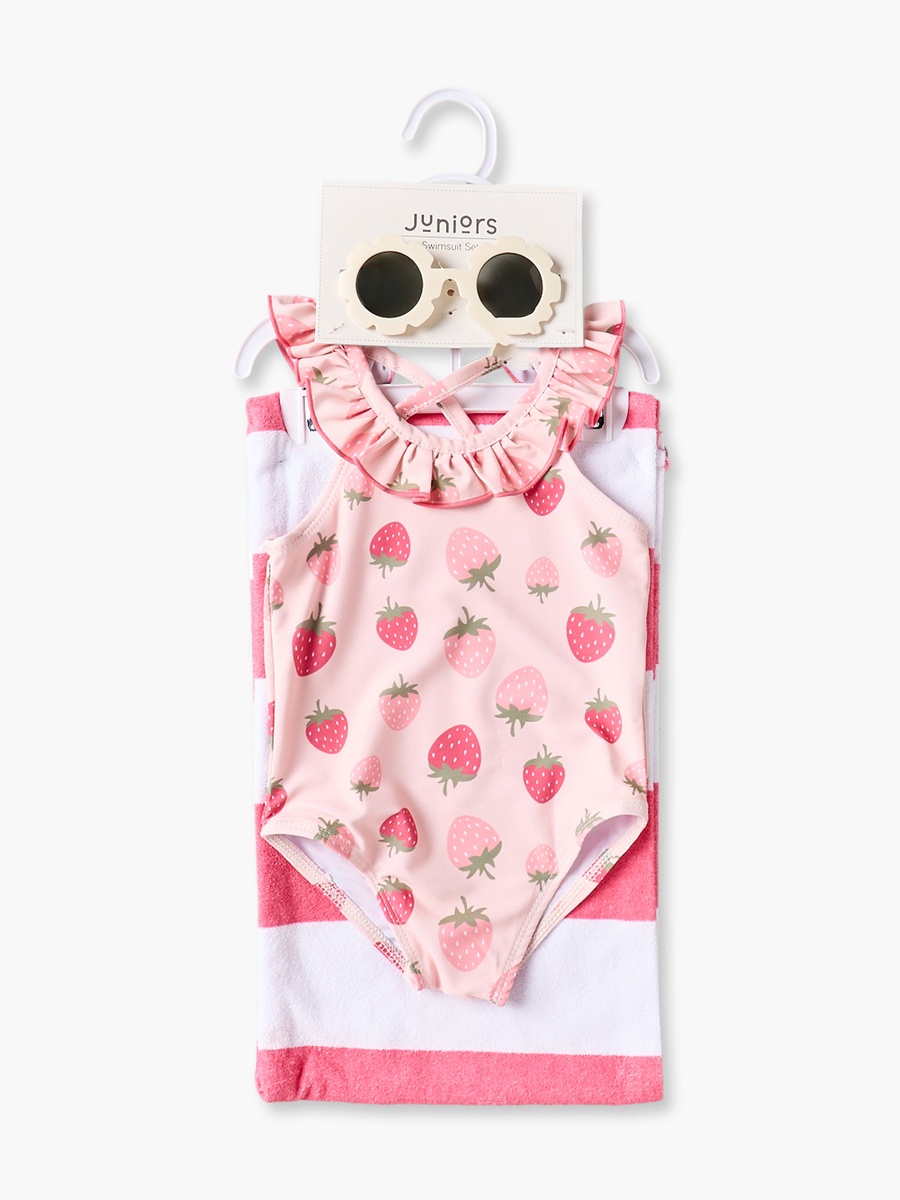 Round Neck Sleeveless Swimsuit with Towel and Sunglasses