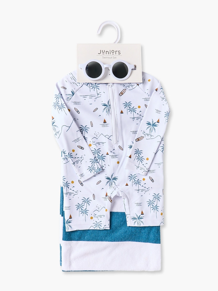 Mandarin Neck Long Sleeves Swimsuit with Towel and Sunglasses
