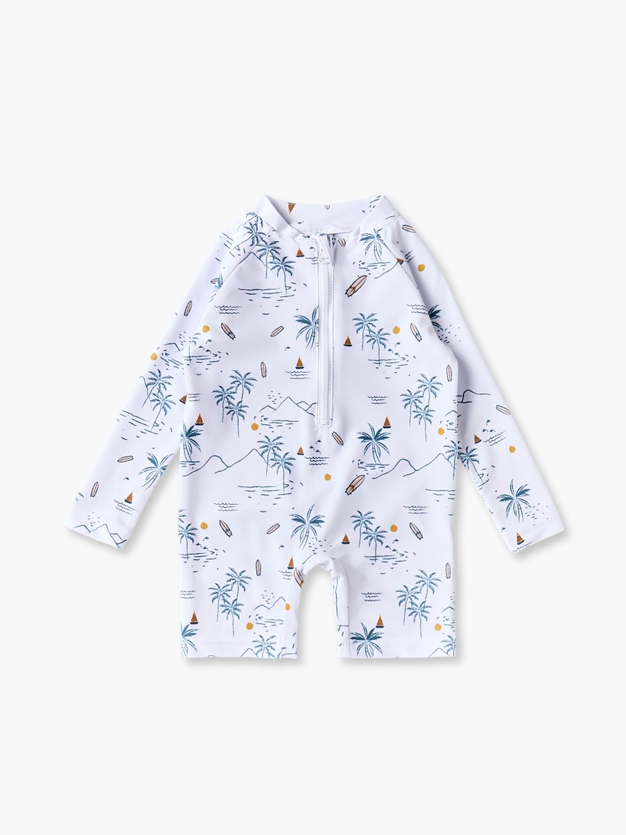 Mandarin Neck Long Sleeves Swimsuit with Towel and Sunglasses