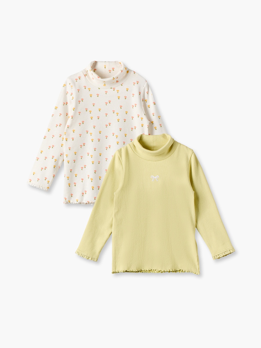 Pack of 2 Turtle Neck Long Sleeves Top with Floral Print
