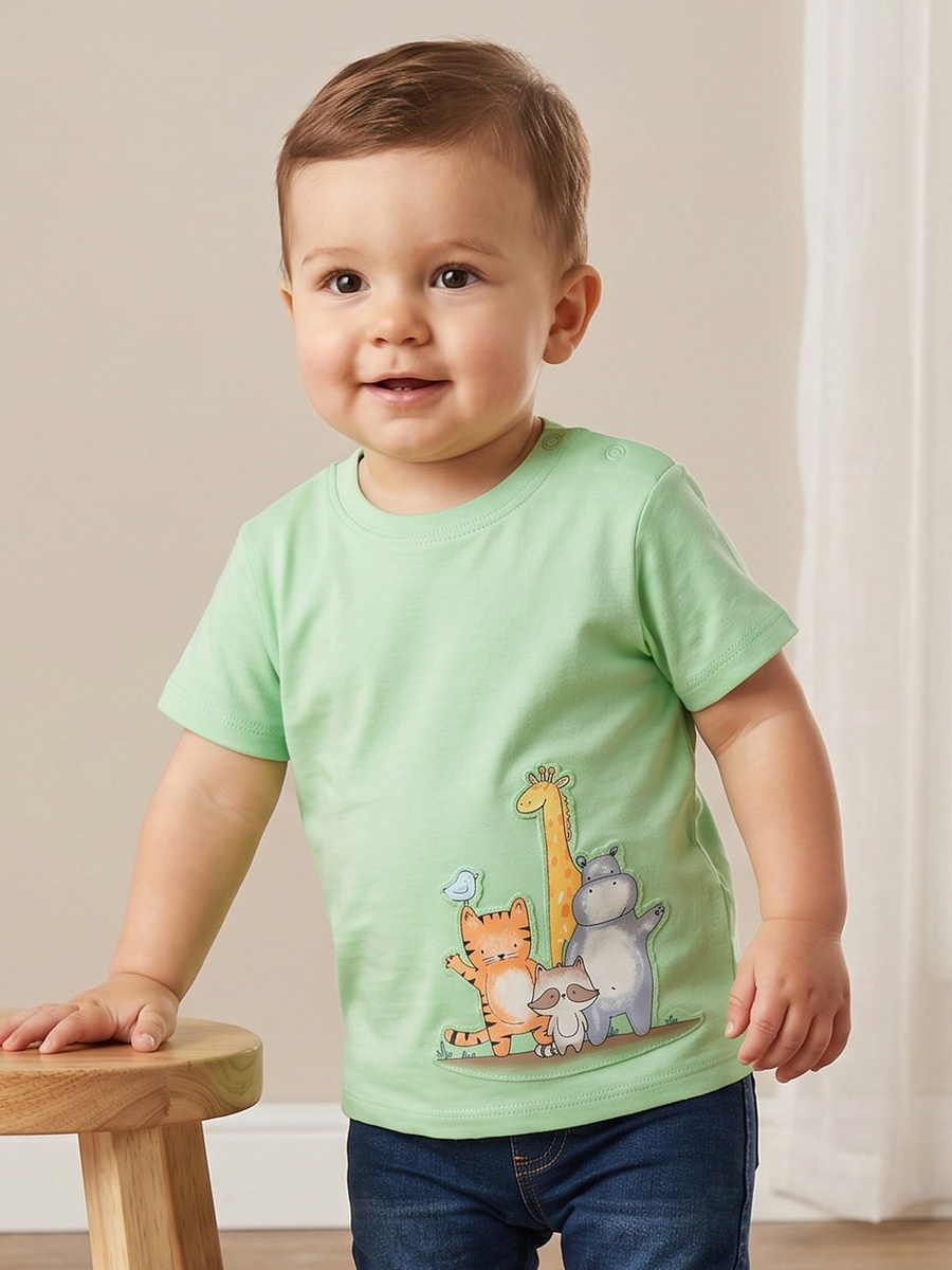 Crew Neck Short Sleeves T-Shirt with Safari Print