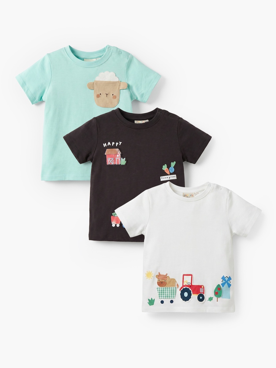 Pack of 3 Crew Neck Short Sleeves T-Shirt with Farm Print