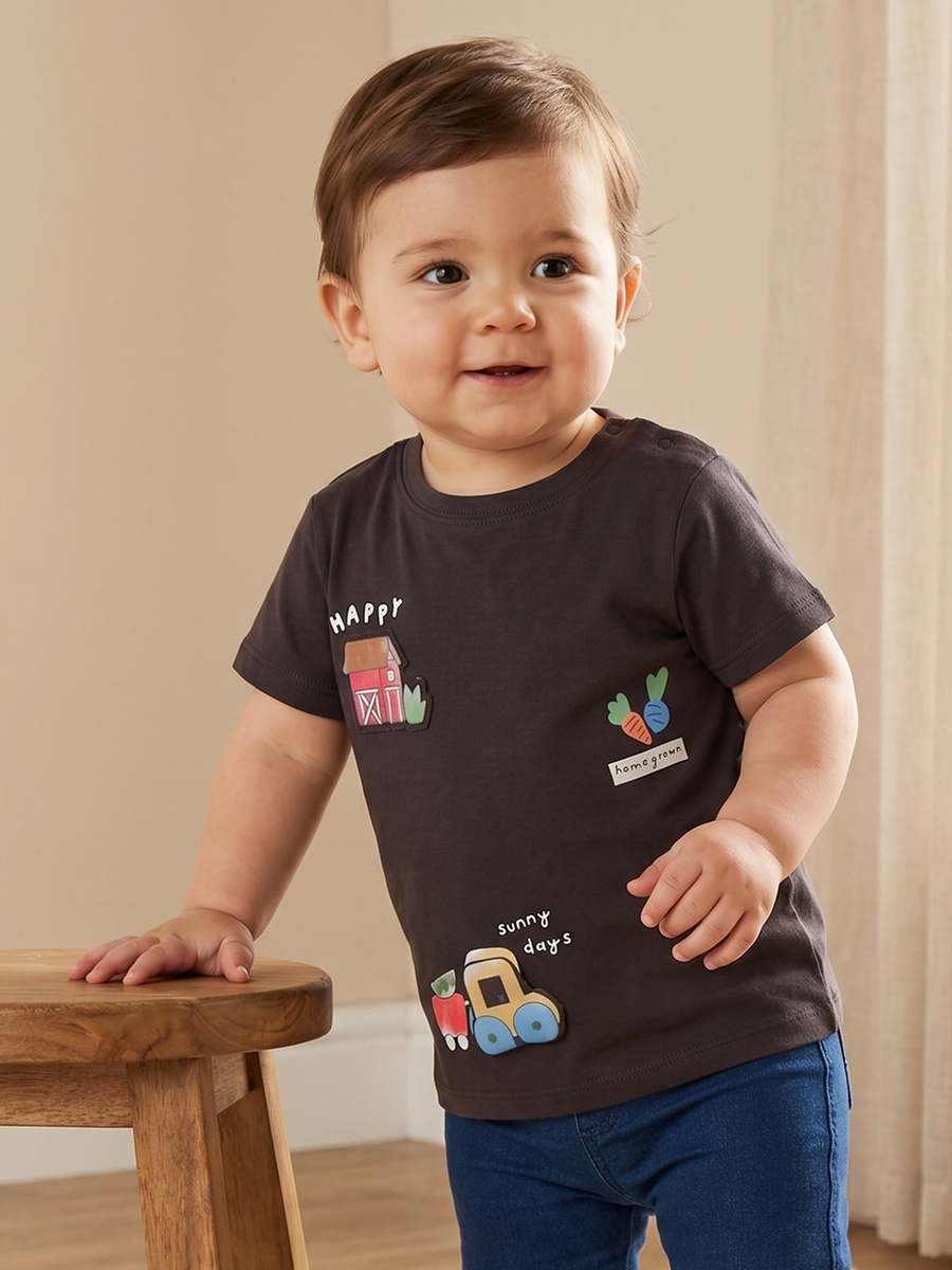 Pack of 3 Crew Neck Short Sleeves T-Shirt with Farm Print