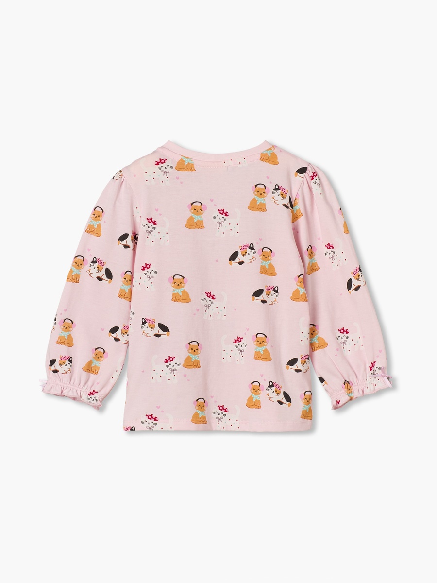 Crew Neck Long Sleeves T-Shirt with Cat Print