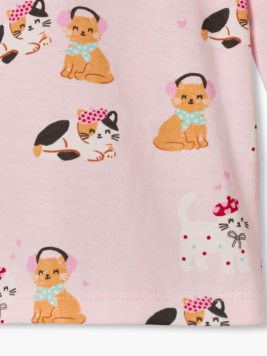 Crew Neck Long Sleeves T-Shirt with Cat Print