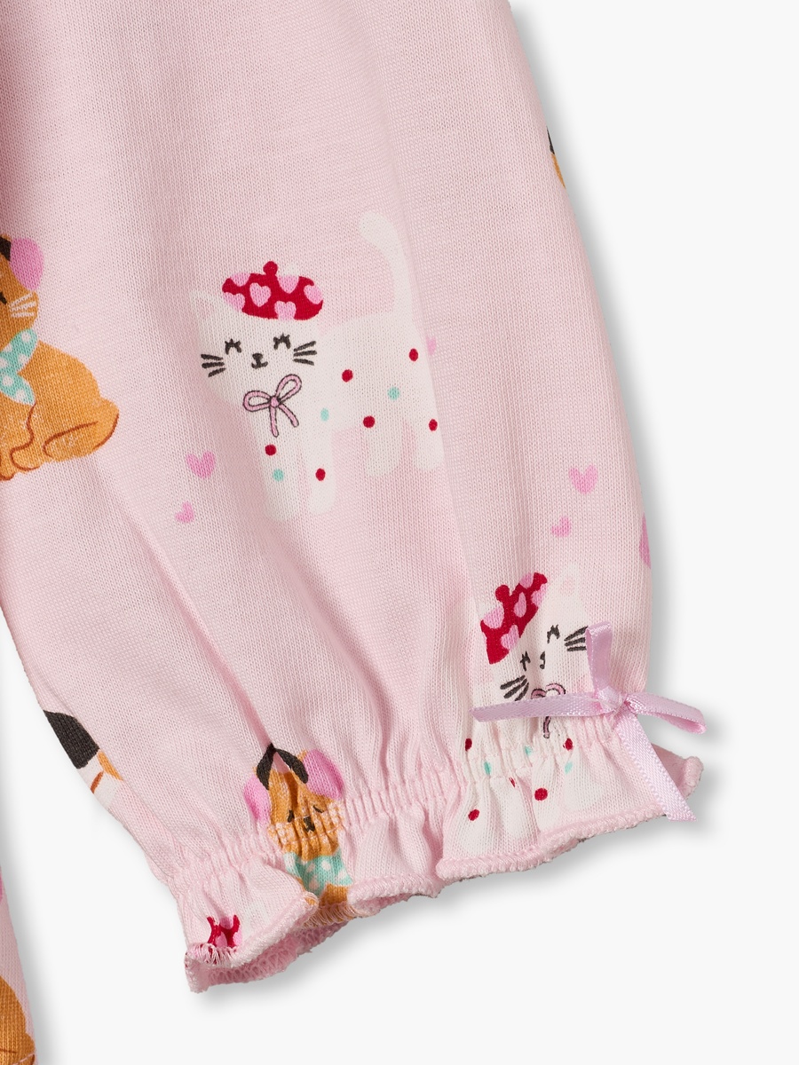 Crew Neck Long Sleeves T-Shirt with Cat Print