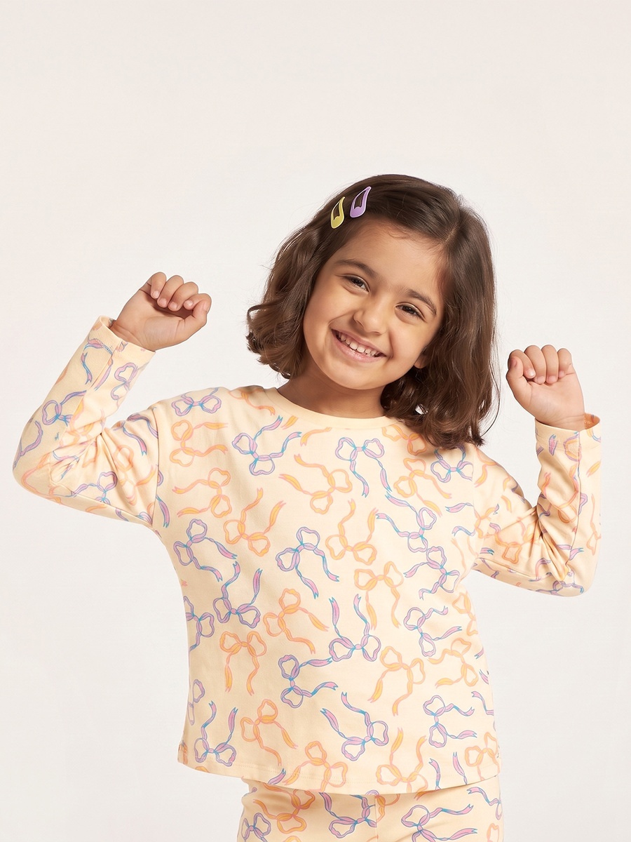 Crew Neck Long Sleeves T-Shirt with Bow Print