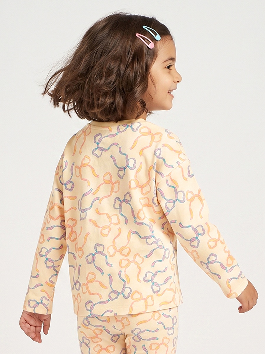 Crew Neck Long Sleeves T-Shirt with Bow Print