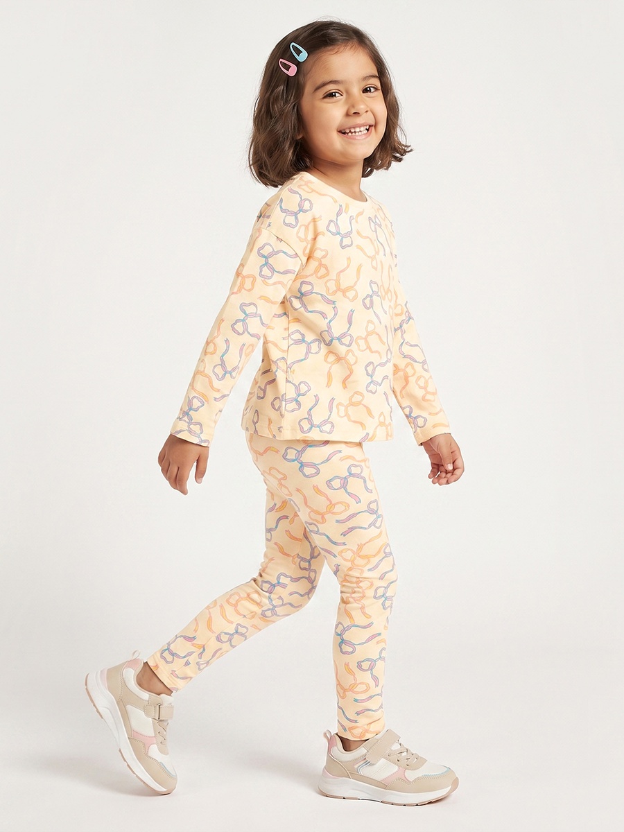 Crew Neck Long Sleeves T-Shirt with Bow Print